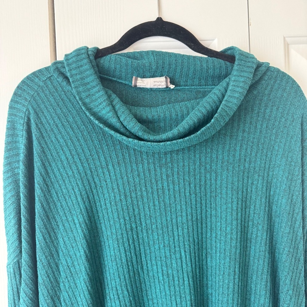 Anthropologie Teal Ribbed Knit Cowl Neck Tunic Top Green Oversized Size M - Picture 5 of 5